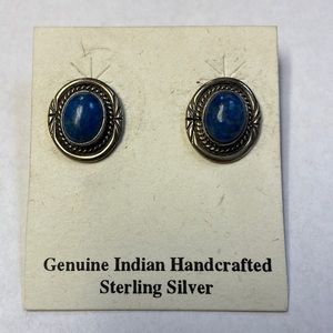 Sterling silver Indian handcrafted post earrings, denim stone.